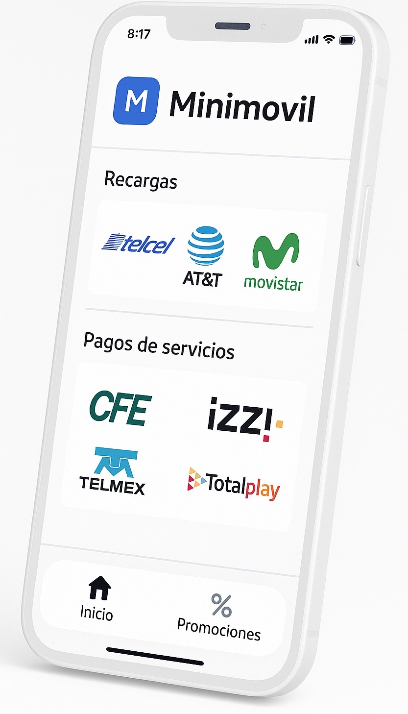 Vista previa de la app Minimovil en un móvil